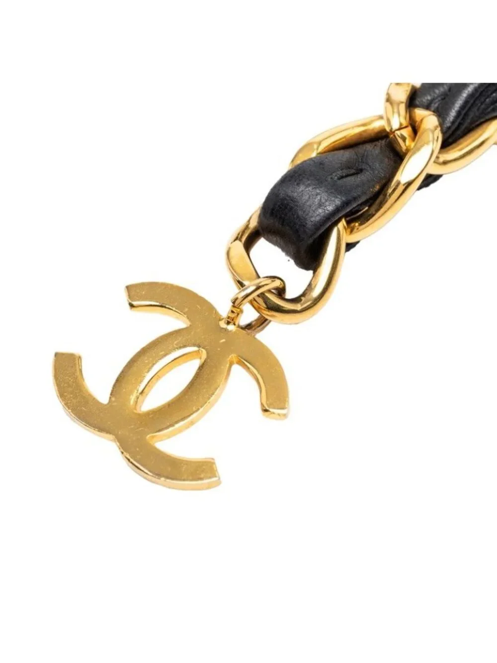 Chanel CC Logo Chain Belt Gold Black Plated Leather